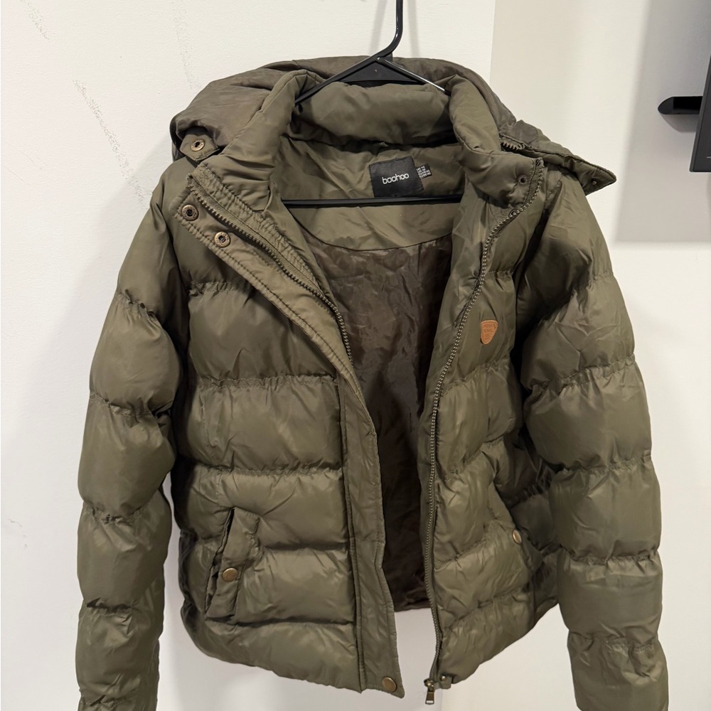 Boohoo Khaki Quilted Jacket with Hood